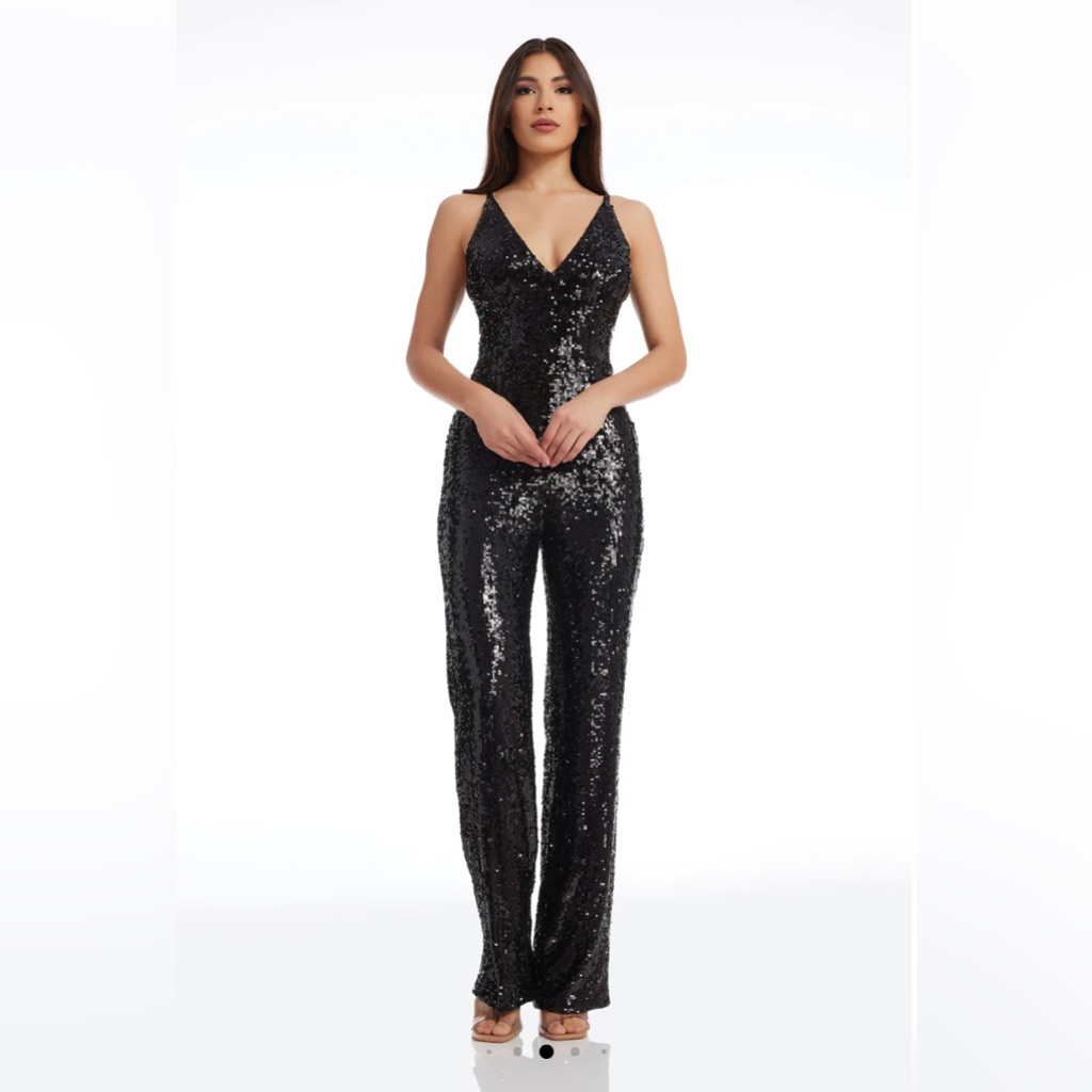 Dress The Population Chocolate Sequin Jumpsuit